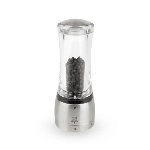 Image showing the Daman u' Select Pepper mill, clear acrylic and stainless steel finish product.