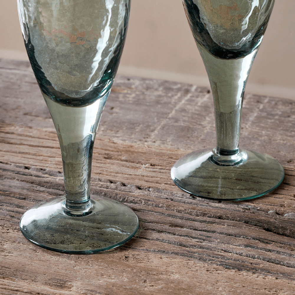 Yala Set of 4 Hammered Champagne Flutes, Sage Green