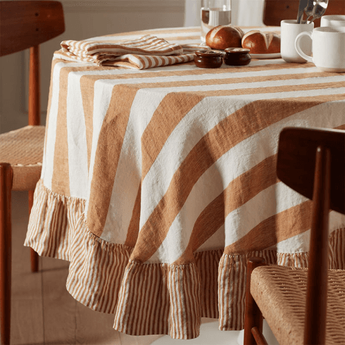 Image showing the Cora Wide Stripe Tablecloth, Amber product.