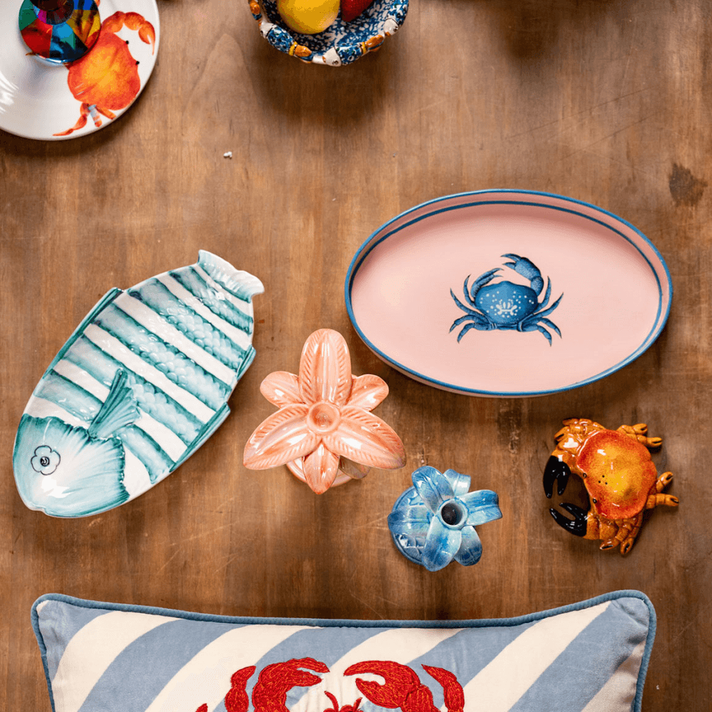 Flora Handpainted Crab Iron Tray, Pink