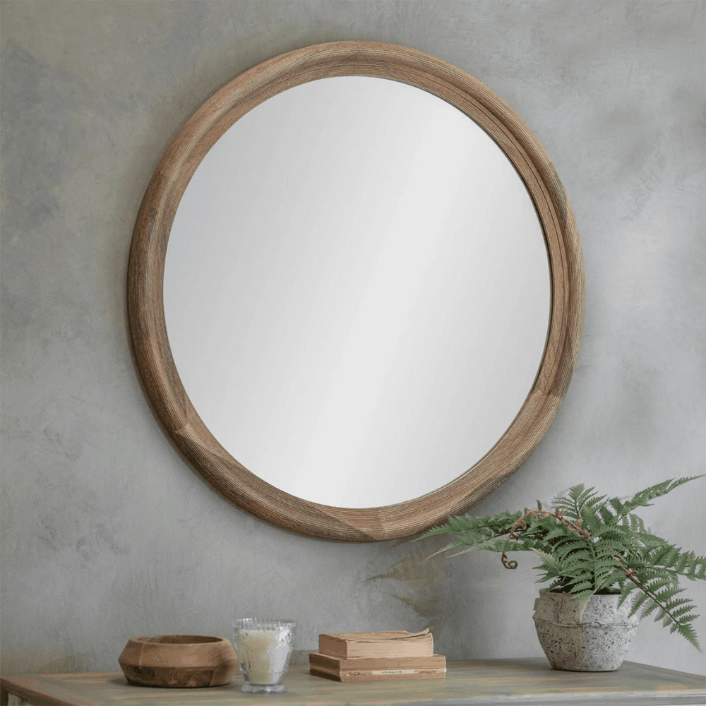 Langley Round Wooden Mirror, Mango Wood