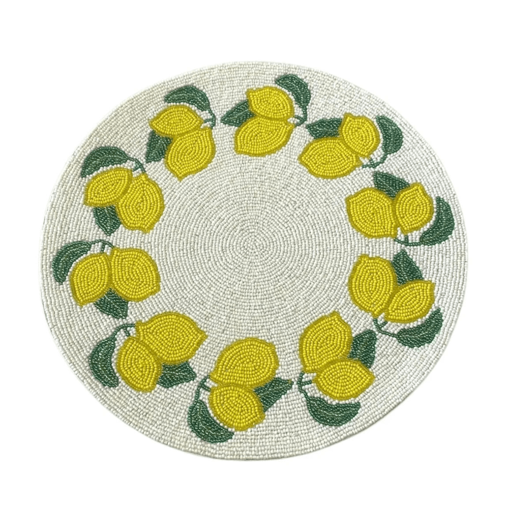 Lemon Set of 2 Ring Beaded Placemat, Yellow & White