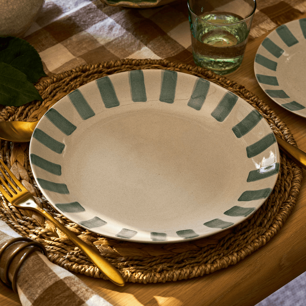 Cranwell Stripe Edge Dinner Plate, Fern