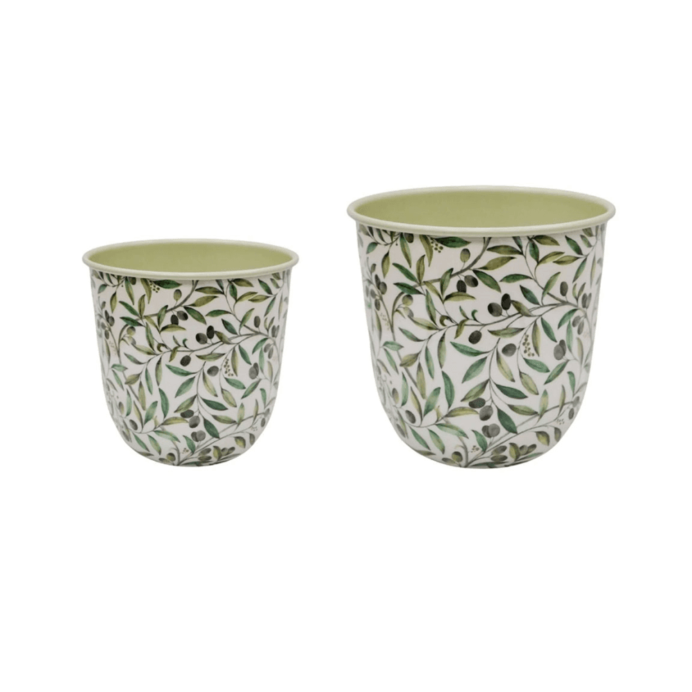 Maisie Set of 2 Vintage Metal Planters, Olive