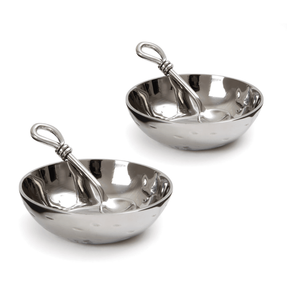 Polished Knot Set of 2 Salt Bowls & Spoon, Silver