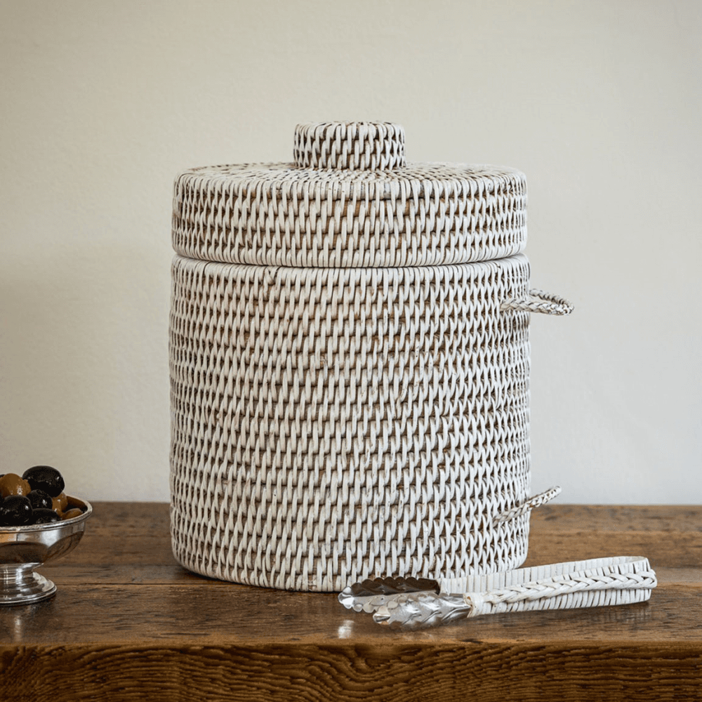 Strand Rattan Ice Bucket, White