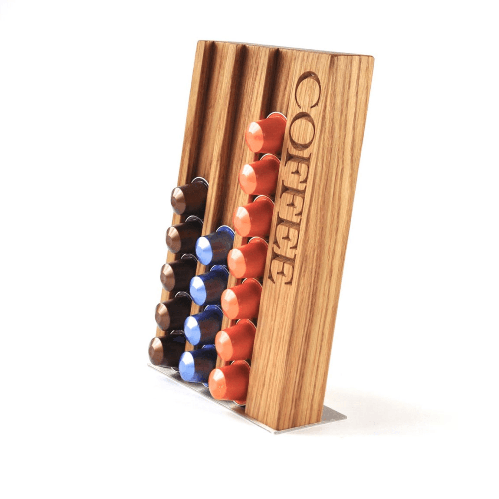 Engraved Coffee' Pod Rack, Oak