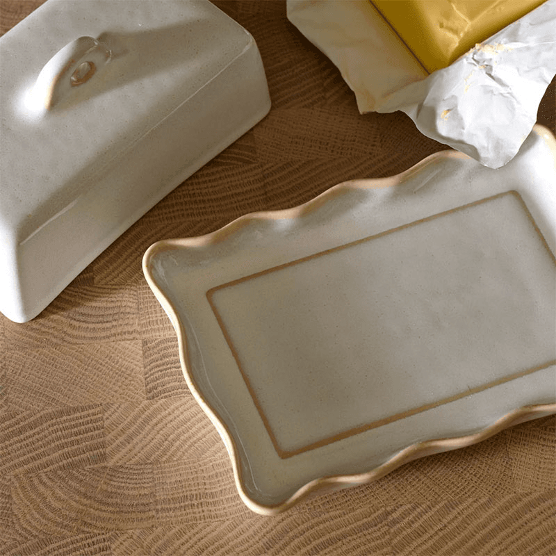 Bramley Butter Dish, Reactive White