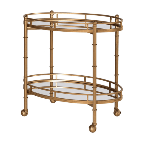Image showing the Drinks Trolley, Mirrored, 2 Tier, H80 x W81 x D45cm, Gold product.