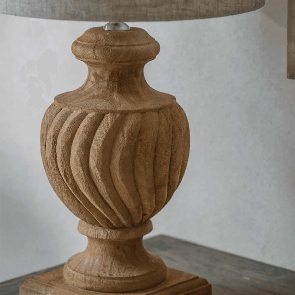 Dalhouise Wooden Rippled Table Lamp, Natural Wood