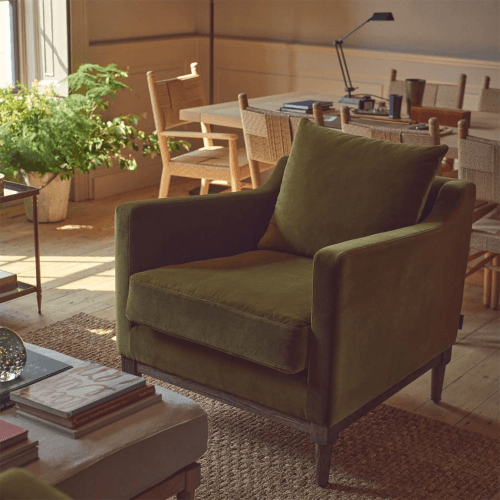 Image showing the Eliza Armchair, Linen Moss & Natural Oak product.