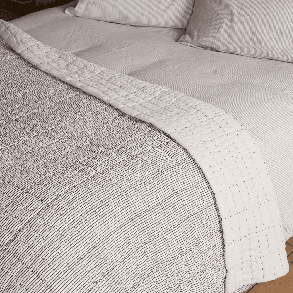 Dipti Cotton & Linen Block Print Bed Quilt, Charcoal
