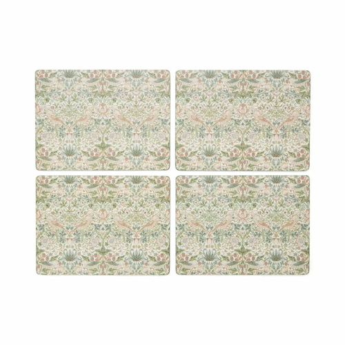 Image showing the Strawberry Thief Set of 4 Placemats, Green product.