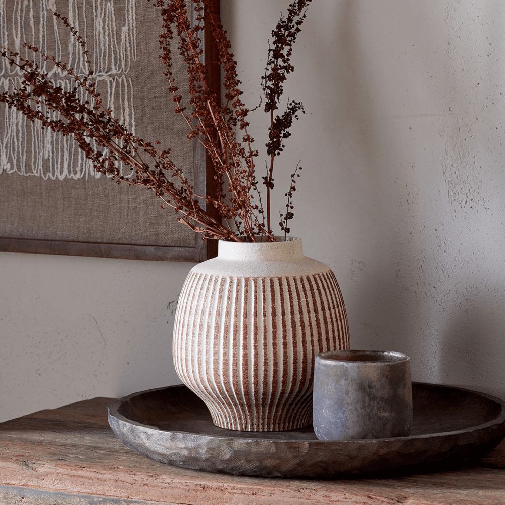 Perola Reactive Glaze Decorative Vase, Natural & Rust