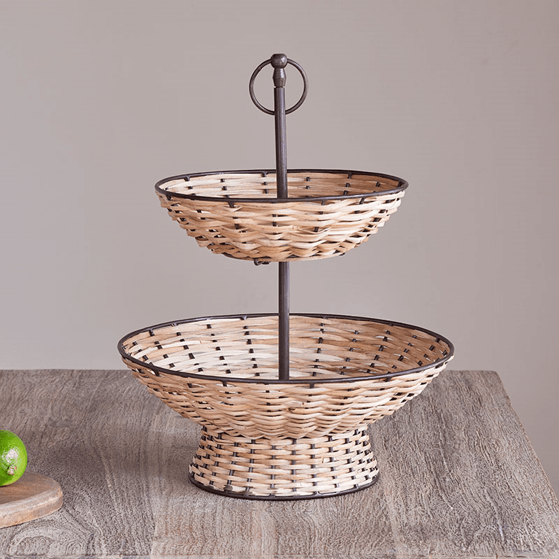 Montali 2 Tier Fruit Stand, Black & Natural