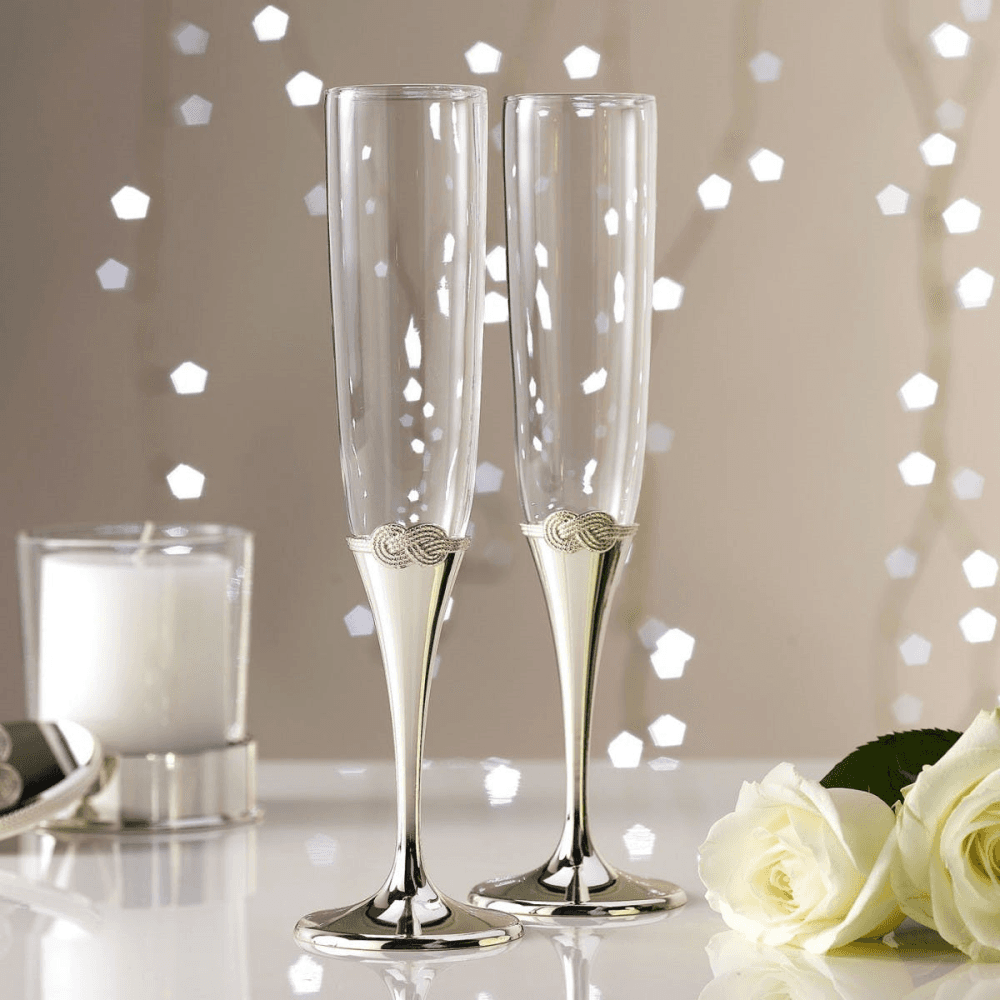 Infinity Set of 2 Toasting Flutes, Silver