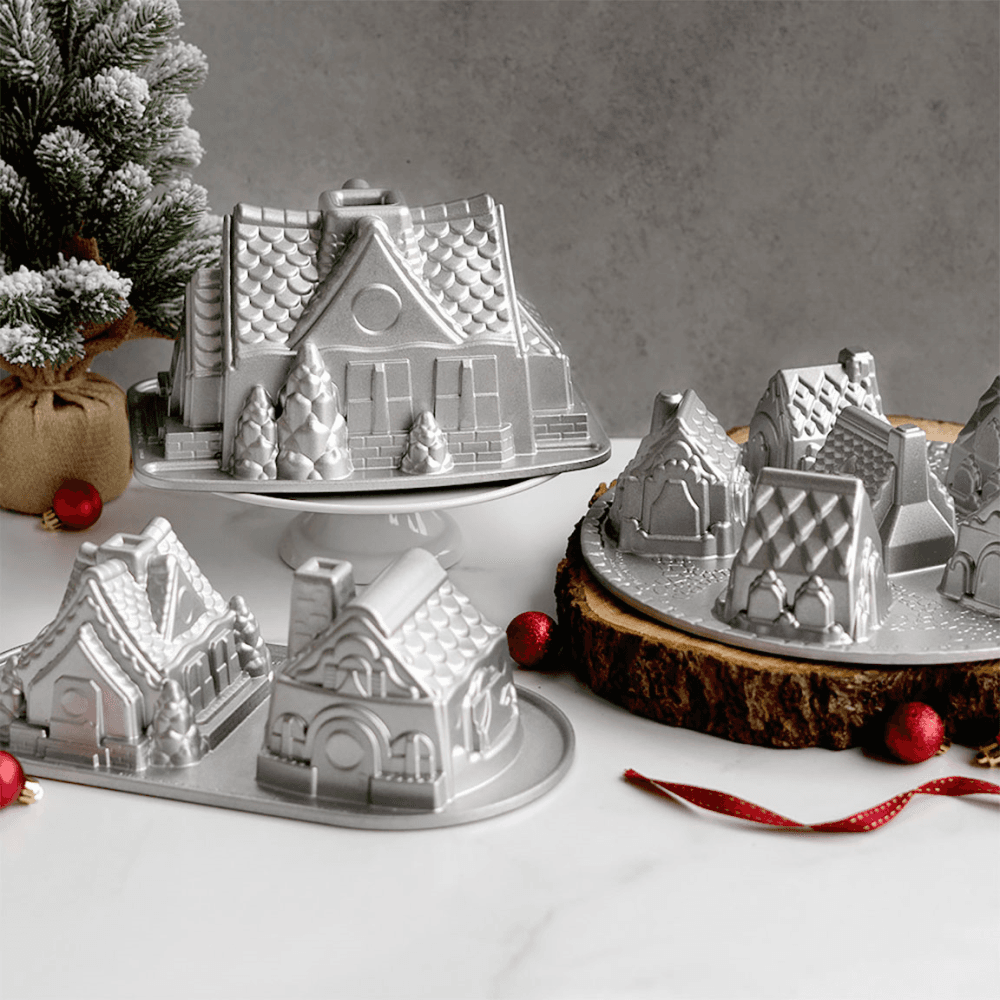 Holiday Cast Gingerbread House Bundt Pan, Silver