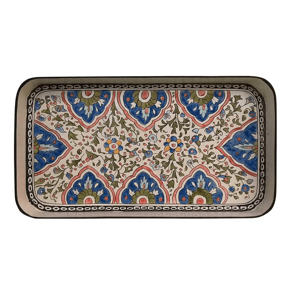 Persia Rectangular Handpainted Iron Tray, Blue