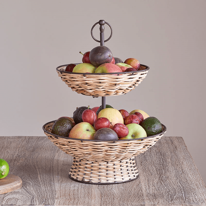 Montali 2 Tier Fruit Stand, Black & Natural