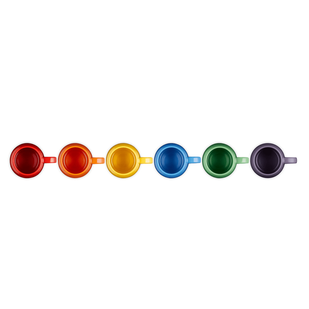 Stoneware Set of 6 Coupe Mugs, Rainbow