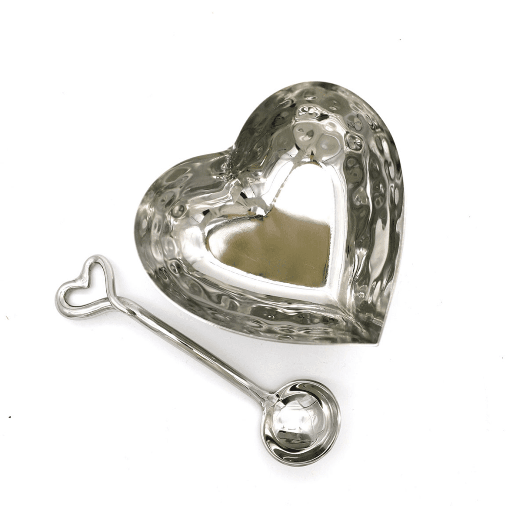 Hammered Heart Bowl & Amore Spoon, Silver