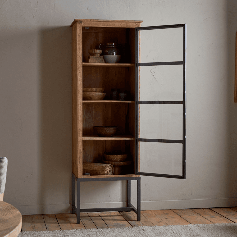 Nivri Mango Wood & Iron Tall Cabinet, Black
