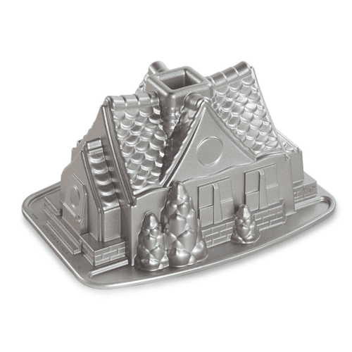 Image showing the Holiday Cast Gingerbread House Bundt Pan, Silver product.