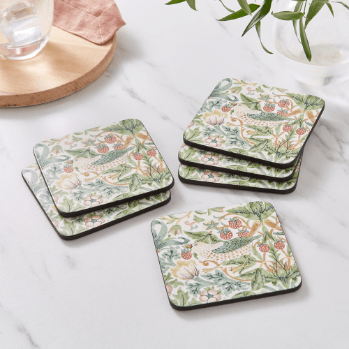 Image showing the Strawberry Thief Set of 6 Coasters, Green product.
