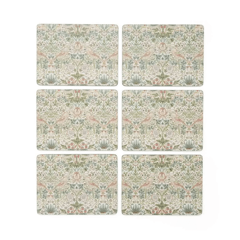Strawberry Thief Set of 6 Placemats, Green