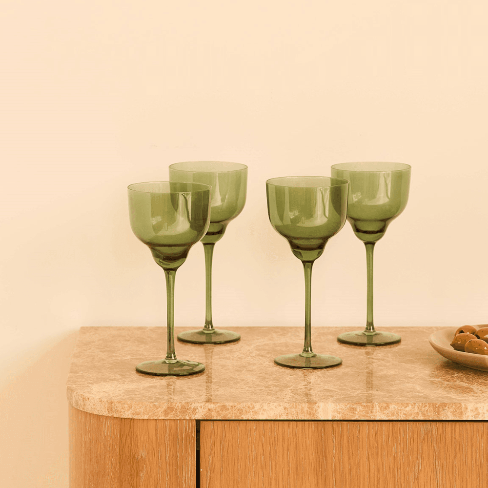 Set of 4 Wine Glasses, Green