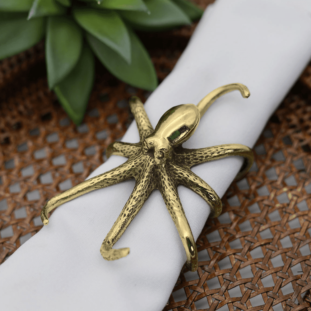 Octopus Set of 2 Napkin Rings, Gold