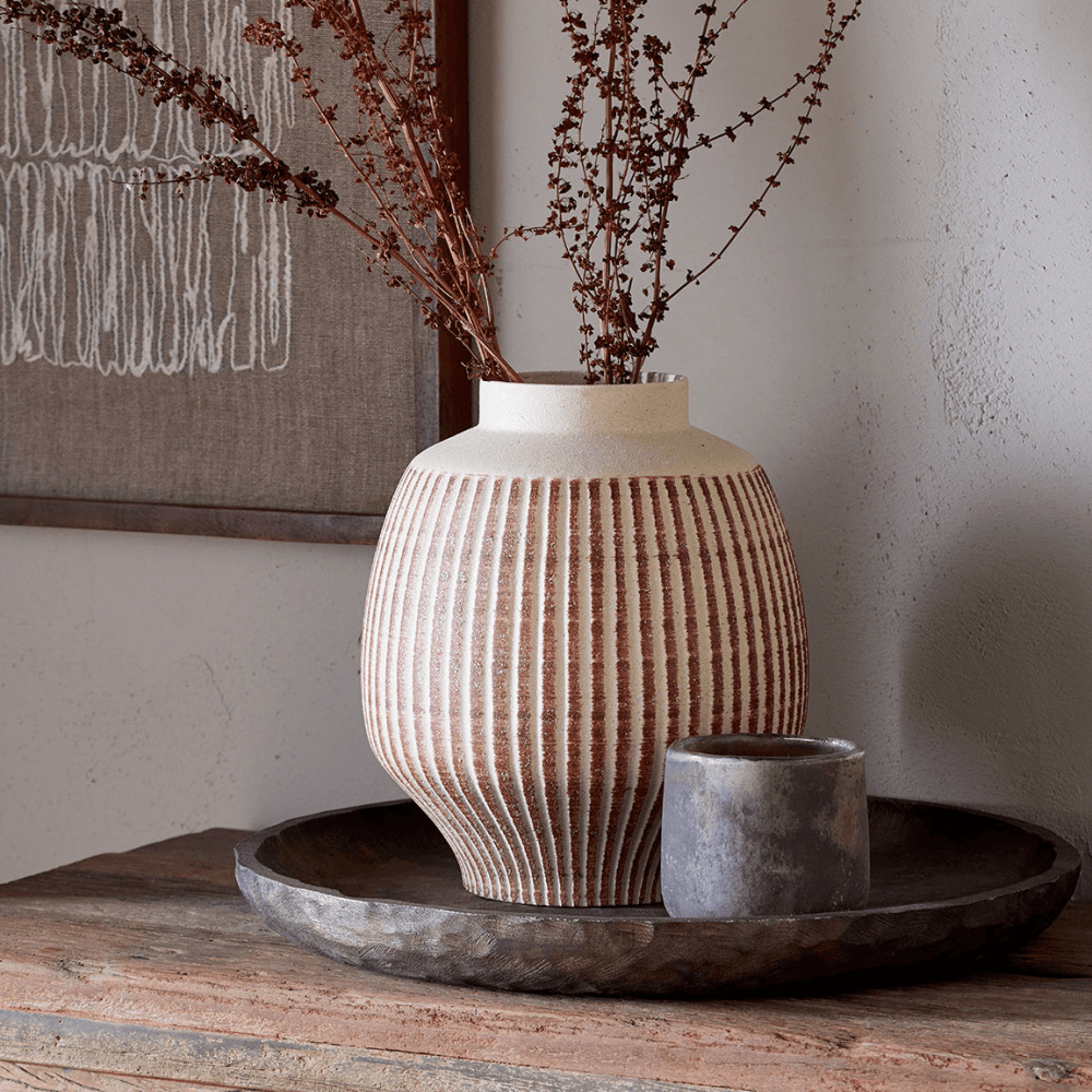 Perola Reactive Glaze Decorative Vase, Natural & Rust