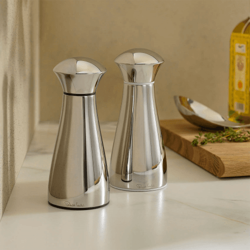 Image showing the Signature Bright Salt & Pepper Mill & Tray Set, Stainless Steel product.