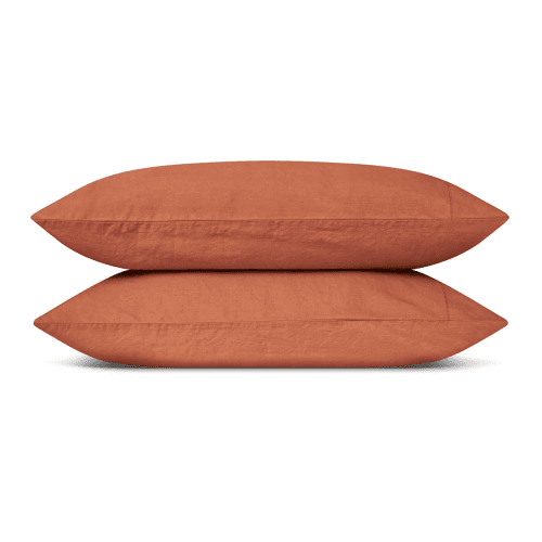 Image showing the Burnout Linen Pair of Pillowcases, Orange product.