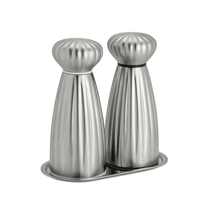 Palm Satin Mills & Tray Set, Stainless Steel