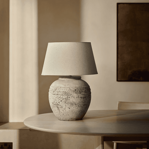 Image showing the Rustic Table Lamp with Shade, Grey product.