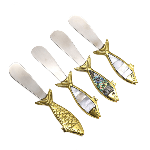 Image showing the Mixed Fish Set of 4 Butter Knives, Gold product.
