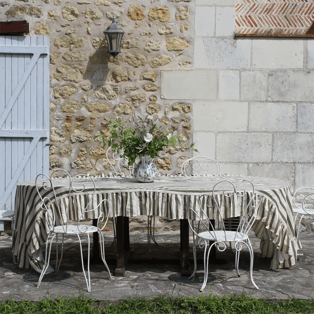 Thin Stripe Tablecloth, Olive & Ivory