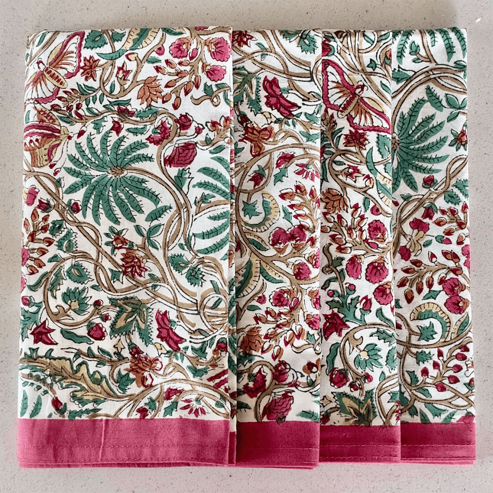 Indian Garden Napkins, Teal and Pink