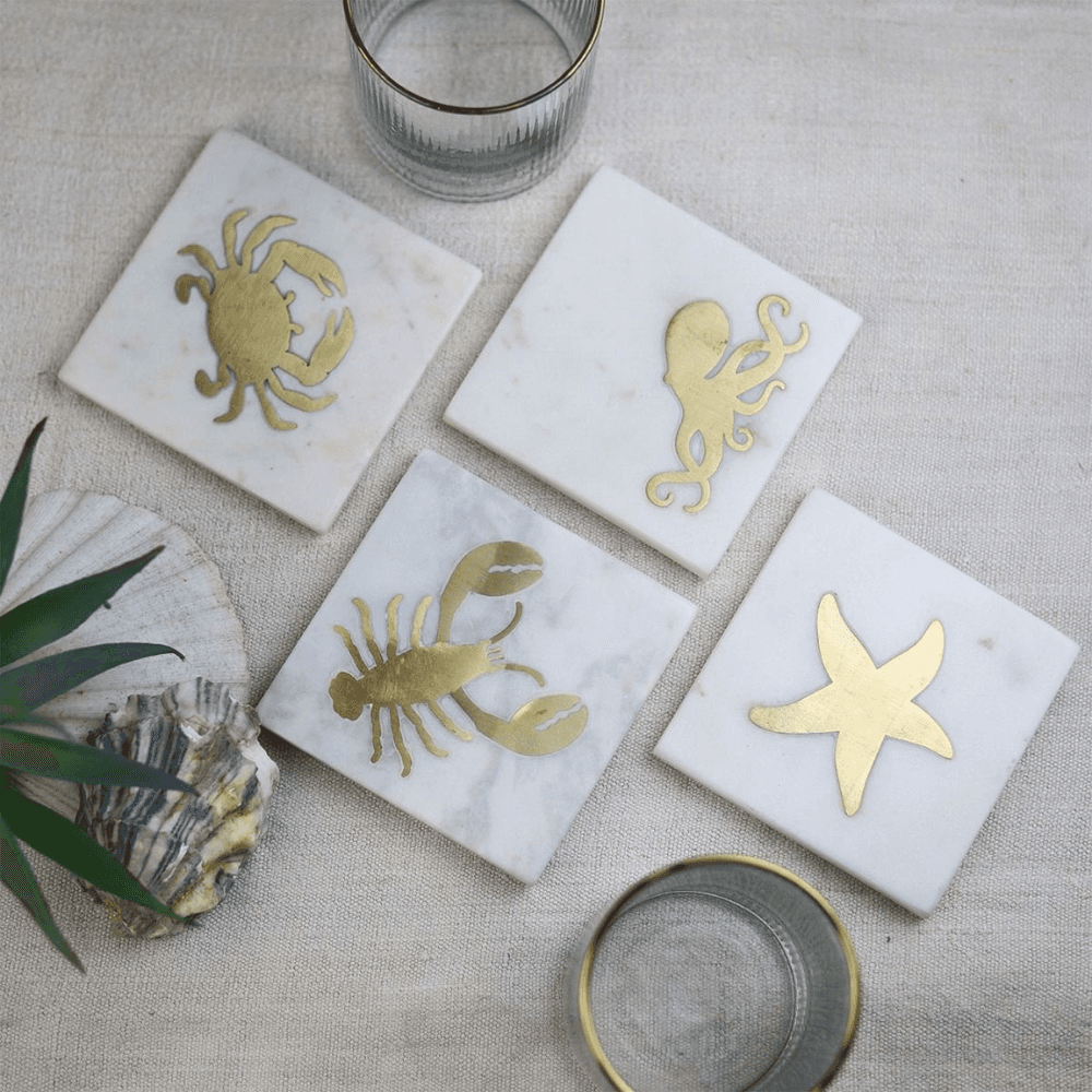 Seashore Set of 4 Coasters, White