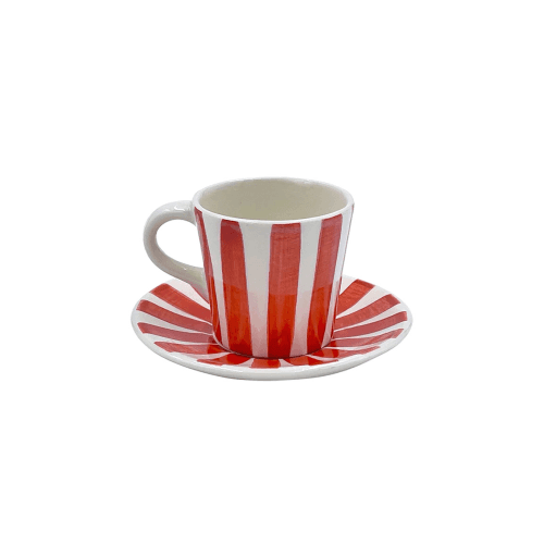 Image showing the Stripes Espresso Cup & Saucer, Red product.