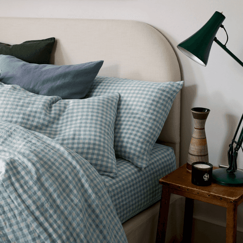 Image showing the Gingham Pair of Linen Pillowcases, Warm Blue product.