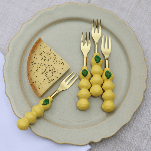 Image showing the Lemon Set of 4 Cake Forks, Yellow product.