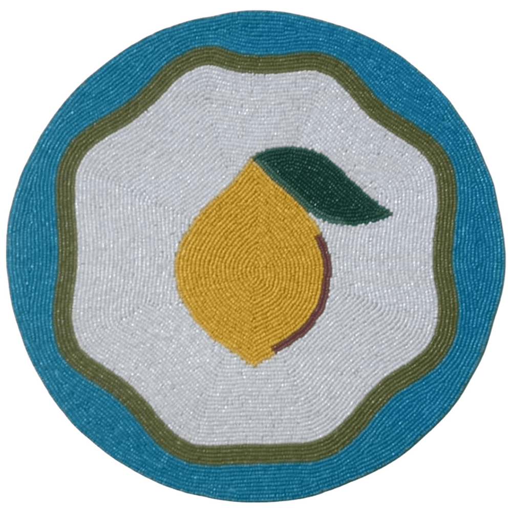Lemon Set of 2 Motif Beaded Placemats, Yellow